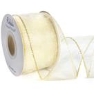 Fita com fio de organza Ribbli Ivory, marfim transparente com borda metálica dourada, fita de árvore de Natal de 2-1/2 polegadas x 20 jardas para decoração, embrulho de presente grande, decoração de casamento