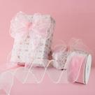 Fita com fio HUIHUANG rosa transparente com bordas de pérola 6,35 cm - 10 m