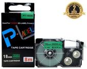 Fita Compatível Casio XR-18GN Verde Letra Preta 18mm