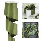 Fita de cetim com fio HUIHUANG 6,35 cm de largura 9,1 m verde musgo
