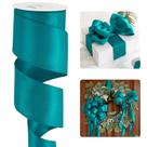 Fita de cetim com fio HUIHUANG 6,4 cm Azul pavão 9,1 m