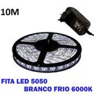 Fita De Led Branco frio 5050 10 Metros Para Decoração Com Fonte