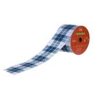 Fita De Natal Aramada 6,3cm Xadrez Azul E Branco 9,14m