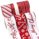 Fita de Natal Ribbli com fio, vermelha, branca, fita de árvore de Natal, cana-de-açúcar, glitter, fitas de serapilheira para artesanato, laço, embrulho de presentes, guirlanda, decoração de casa, -2,5 polegadas x 6 rolos, total de 30 jardas