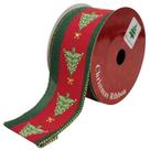 Fita decorativa aramada em linho verde com estampa de árvore de Natal 6,3 cm x 9 metros