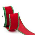 Fita Decorativa MAYREEL de Veludo Vermelho - 2,5 Polegadas com Borda Verde Desgastada