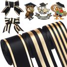 Fita decorativa WILLBOND 3 rolos 3,8 cm x 13,7 m em ouro preto Fita decorativa WILLBOND 3 rolos 3,8 cm x 13,7 m em ouro preto