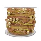 Fita HDST-HOME 10M Gold Pearl Bead Organza com acabamento em renda