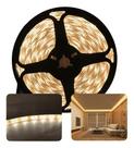 Fita LED 3528 BRANCO QUENTE 5 Metros e 300 LEDs Siliconada E Adesivo 480 Lumens IP65 TB5019