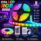 Fita LED RGB 5050 5 Metros com Controle Remoto Fonte 12V Luz Decorativa Alto Brilho