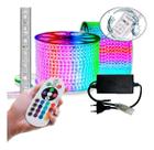 Fita Mangueira De Led Rgb 5050 De 10 Metros Com Fonte Bivolt e Controlador Para Decoração Do Quarto