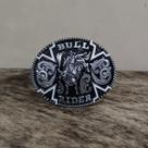 Fivela Bull Rider Preta e Prata Oval Master Country Western Fivela Bull Rider Preta e Prata Oval Master Country Western