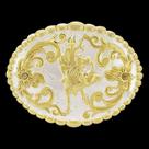 Fivela Country Oval Montaria em Touro com Banho Dourado e Prata - Rodeo West 18924 Fivela Country Oval Montaria em Touro com Banho Dourado e Prata - Rodeo West 18924