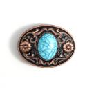 Fivela de Cinto Boho Turquesa em Metal Oval Floral Western Fivela de Cinto Boho Turquesa em Metal Oval Floral Western