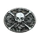 Fivela de cinto com design de caveira e cobra em liga prateada 85g 8x6,2 cm Fivela de cinto com design de caveira e cobra em liga prateada 85g 8x6,2 cm
