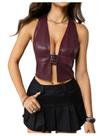Fivela de couro PU Top MakeMechic Y2K Halter Crop Burgundy