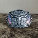 Fivela Long Horn Cinza Bandeira EUA Master Country Cowboy