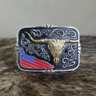 Fivela Long Horn Preta Master Country Cowboy Bandeira USA
