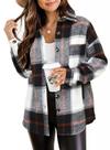 Flanela xadrez feminina casual Shacket Beaully preta média