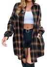Flanela xadrez feminina Shacket Blooming Jelly, marrom, tamanho L