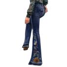 Flare Jeans Cidecer Floral Bordado em Bell Bottom Feminino
