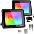 Flood Light MosFiata 100W RGB LED 12000LM, pacote com 2 unidades com controle remoto
