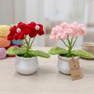 Flor Artesanal Crochê Vaso Plástico Decoração Mesa Jardim Sortida Rosa ou Vermelha 10cm