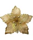 Flor Artificial Com Glitter Dourado Natal 25cm