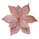 Flor Bico de Papagaio Pick Natalino Glitter e Lantejoulas Rosê Luxo 30cm