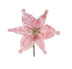 Flor Cabo Curto Rosa com Glitter Ouro 20cm - 01 unidade - Cromus Natal - Rizzo