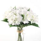 Flor de hortênsia artificial Flojery Silk com caule, pacote com 6 unidades brancas