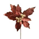 Flor Decorativa Poinsetia Ouro Velho com Glitter 43cm - 1Un