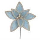 Flor Natal Bico Papagaio Poinsétia Veludo Azul Claro 19cm Decoração Natalina Arranjo Árvore
