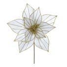 Flor Natal Bico Papagaio Veludo Branco Glitter Dourado 20cm Ornamento Poinsétia Árvore Enfeite