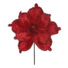 Flor Natal Magnólia Vermelha Aveludada Glitter 22cm Luxo