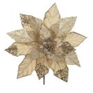Flor Natalina Com Glitter Champagne E Dourado