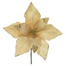 Flor Natalina Poinsetia Dourada Com Brilho