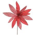 Flor Natalina Poinsetia Vermelha Veludo Juta Brilho Luxo