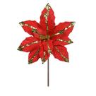 Flor Natalina Poinsetia Vermelho Com Brilho Dourado