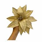 Flor Natalina Poisentia Dourada Com Brilho 23cm