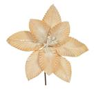 Flor Natalina Veludo Dourado com Brilho 25cm