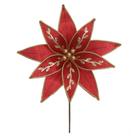Flor Natalina Veludo Vermelho Com Dourado Luxo Flor De Natal