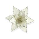Flor poinsetia branca fosca com bolinhas dourada - 22cm