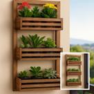 Floreira Jardim Vertical 51x100 Imbuia Envernizada com 3 Cachepots Parafusos e Buchas