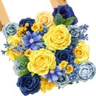 Flores artificiais Alecono azul e seda amarela para decoração