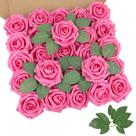 Flores artificiais AmyHomie Hot Pink Roses 25 unidades com caule