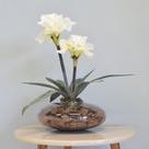 Flores artificiais Arranjos de Flores Amarílis Creme no Vaso de VidroLinha permanente Formosinha