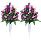 Flores artificiais de cemitério Lodou Roses com vaso roxo
