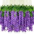 Flores artificiais de glicínia HanYun Purple 36 unidades com 40 m de comprimento