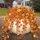 Flores artificiais de outono Ammyoo Daisy com folhas de eucalipto
